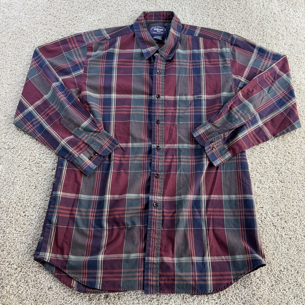 Vintage Williams Bay Shirt Mens XL Red Plaid Long Button Up Casual Easy Care
